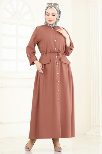 moda selvim Abaya 2615SL432 Brown - Thumbnail