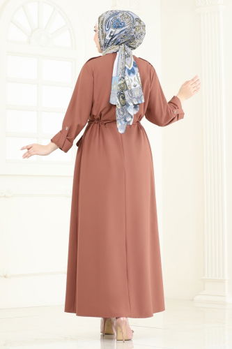 moda selvim عباءة بني 2615SL432 - Thumbnail