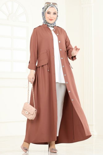 moda selvim عباءة بني 2615SL432 - Thumbnail