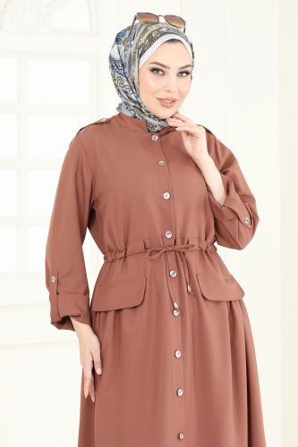 moda selvim عباءة بني 2615SL432 - Thumbnail