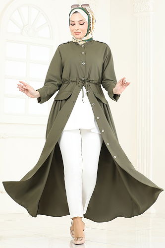moda selvim Abaya 2615SL432 Khaki - Thumbnail