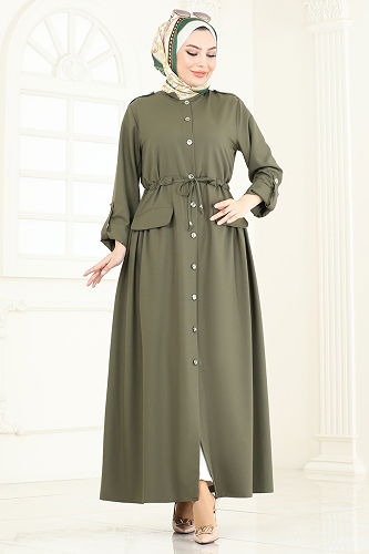 moda selvim Abaya 2615SL432 Khaki - Thumbnail