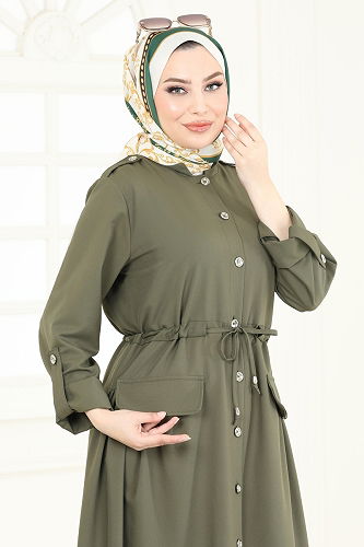 moda selvim عباءة اخضر عفني 2615SL432 - Thumbnail