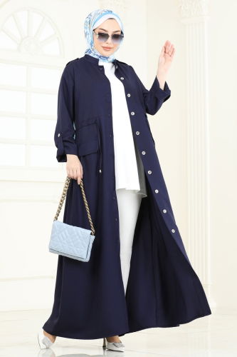 moda selvim عباءة كحلي 2615SL432 - Thumbnail