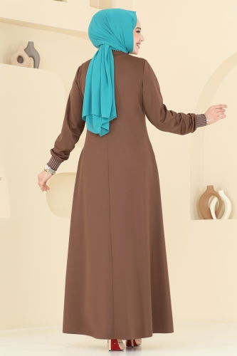 moda selvim Abaya 2618SL432 Brown - Thumbnail