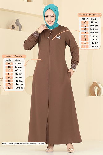 moda selvim عباءة بني 2618SL432 - Thumbnail