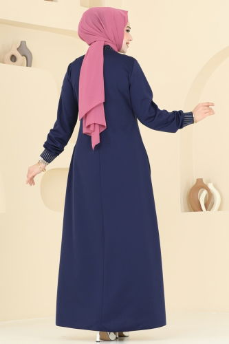 moda selvim Abaya 2618SL432 Navy Blue - Thumbnail