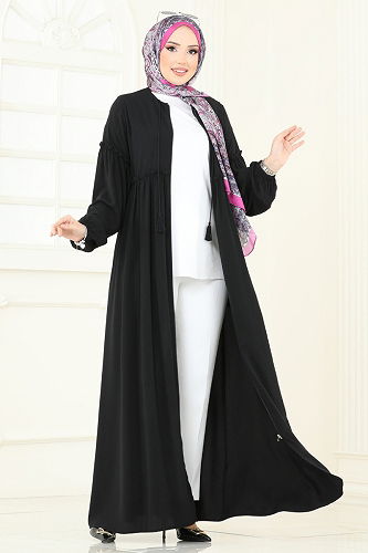 moda selvim Abaya 2638SL432 Black - Thumbnail