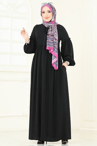 moda selvim Abaya 2638SL432 Black - Thumbnail
