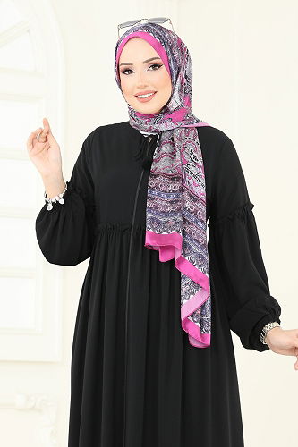 moda selvim عباءة أسود 2638SL432 - Thumbnail