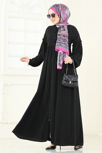 moda selvim عباءة أسود 2638SL432 - Thumbnail