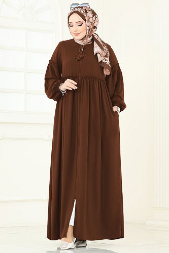 moda selvim Abaya 2638SL432 Brown - Thumbnail