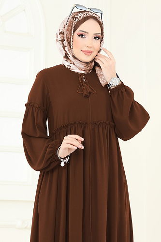 moda selvim Abaya 2638SL432 Brown - Thumbnail