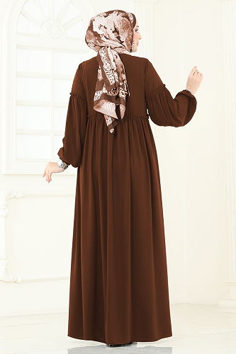 moda selvim Abaya 2638SL432 Brown - Thumbnail