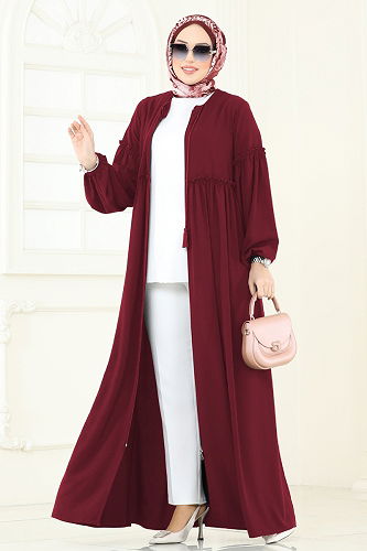 moda selvim Abaya 2638SL432 Burgundy - Thumbnail