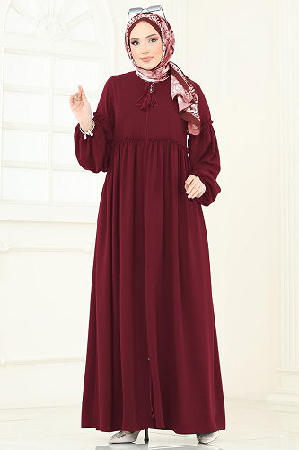 moda selvim Abaya 2638SL432 Burgundy - Thumbnail