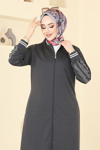 moda selvim عباءة رمادي غامق 2639SL432 - Thumbnail