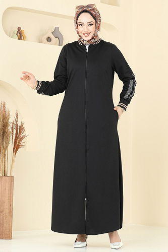 moda selvim Abaya 2639SL432 Black - Thumbnail
