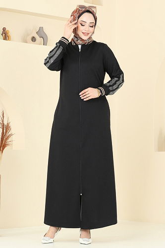 moda selvim Abaya 2639SL432 Black - Thumbnail