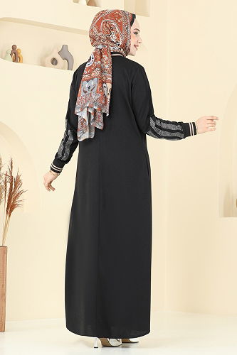 moda selvim عباءة أسود 2639SL432 - Thumbnail