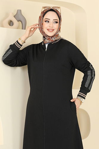 moda selvim عباءة أسود 2639SL432 - Thumbnail