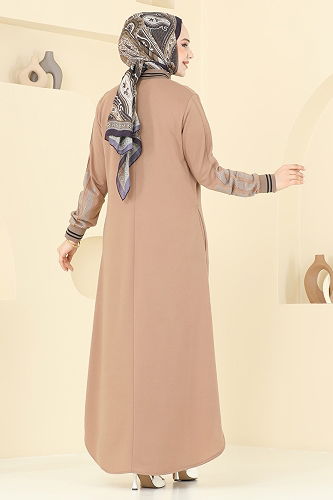 moda selvim عباءة بيج غامق 2639SL432 - Thumbnail