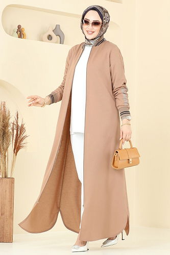 moda selvim عباءة بيج غامق 2639SL432 - Thumbnail