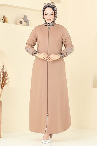 moda selvim عباءة بيج غامق 2639SL432 - Thumbnail