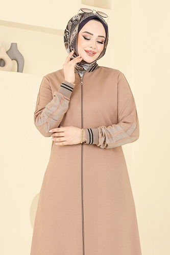 moda selvim عباءة بيج غامق 2639SL432 - Thumbnail