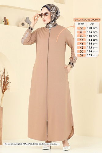 moda selvim عباءة بيج غامق 2639SL432 - Thumbnail