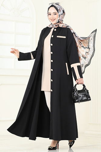 moda selvim عباءة أسود 2641SL432 - Thumbnail