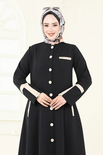 moda selvim عباءة أسود 2641SL432 - Thumbnail