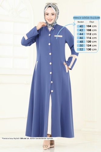 moda selvim عباءة ازرق 2641SL432 - Thumbnail