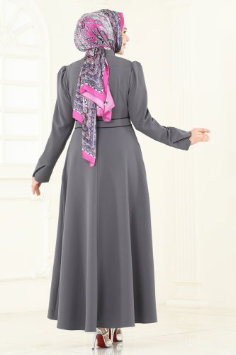 moda selvim عباءة رمادي غامق 2642SL432 - Thumbnail