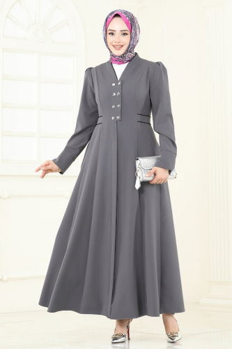 moda selvim عباءة رمادي غامق 2642SL432 - Thumbnail