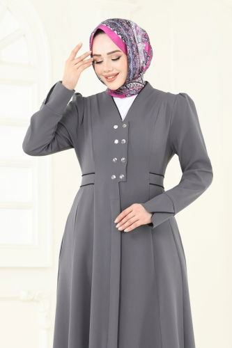 moda selvim عباءة رمادي غامق 2642SL432 - Thumbnail