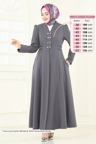 moda selvim عباءة رمادي غامق 2642SL432 - Thumbnail