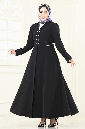 moda selvim Abaya 2642SL432 Black - Thumbnail