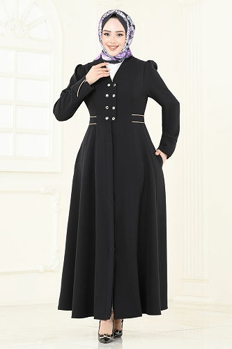 moda selvim Abaya 2642SL432 Black - Thumbnail