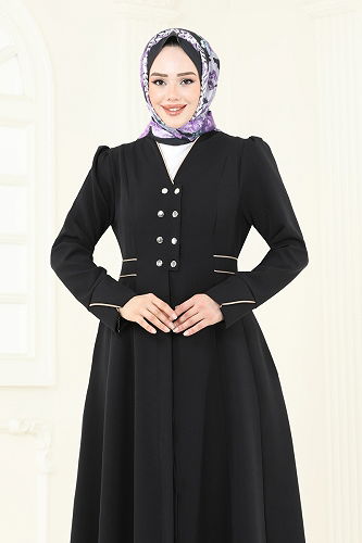 moda selvim Abaya 2642SL432 Black - Thumbnail