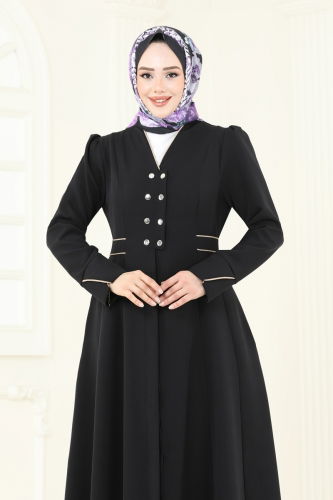 moda selvim عباءة أسود 2642SL432 - Thumbnail