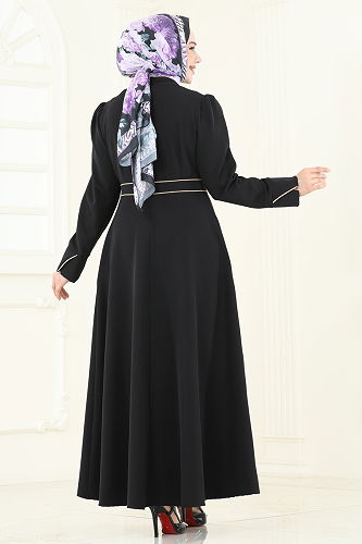 moda selvim عباءة أسود 2642SL432 - Thumbnail