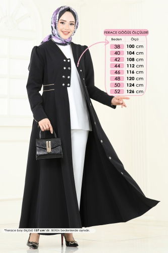 moda selvim عباءة أسود 2642SL432 - Thumbnail