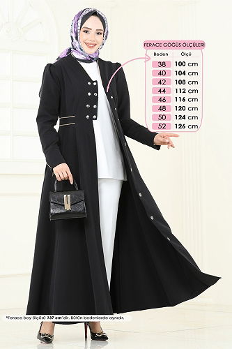 moda selvim عباءة أسود 2642SL432 - Thumbnail