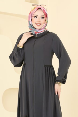 moda selvim عباءة رمادي غامق 2644SL432 - Thumbnail
