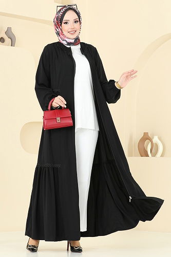 moda selvim Abaya 2644SL432 Black - Thumbnail