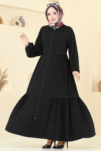 moda selvim عباءة أسود 2644SL432 - Thumbnail