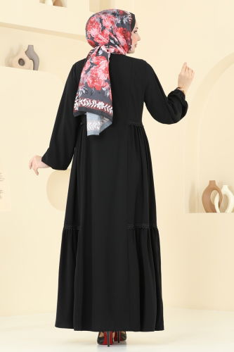 moda selvim عباءة أسود 2644SL432 - Thumbnail