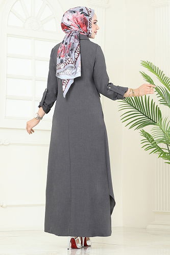 moda selvim عباءة رمادي غامق 2681SL432 - Thumbnail