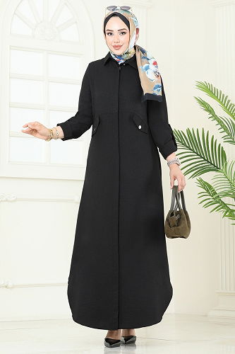 moda selvim Abaya 2681SL432 Black - Thumbnail